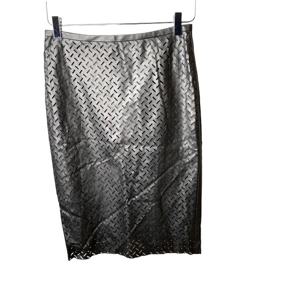 Lord & Taylor Dresses & Skirts - NWT Lord & Taylor 424 Fifth Faux Vegan Leather Gunmetal Laser Cut Pencil…